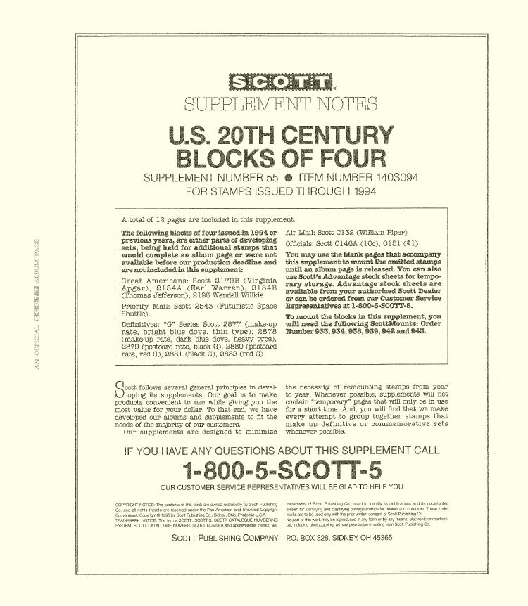 Scott US Blocks Of Four 1994 #55