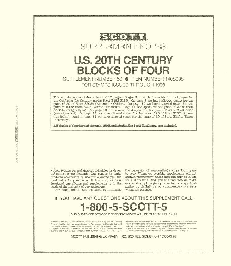 Scott US Blocks Of Four 1998 #59