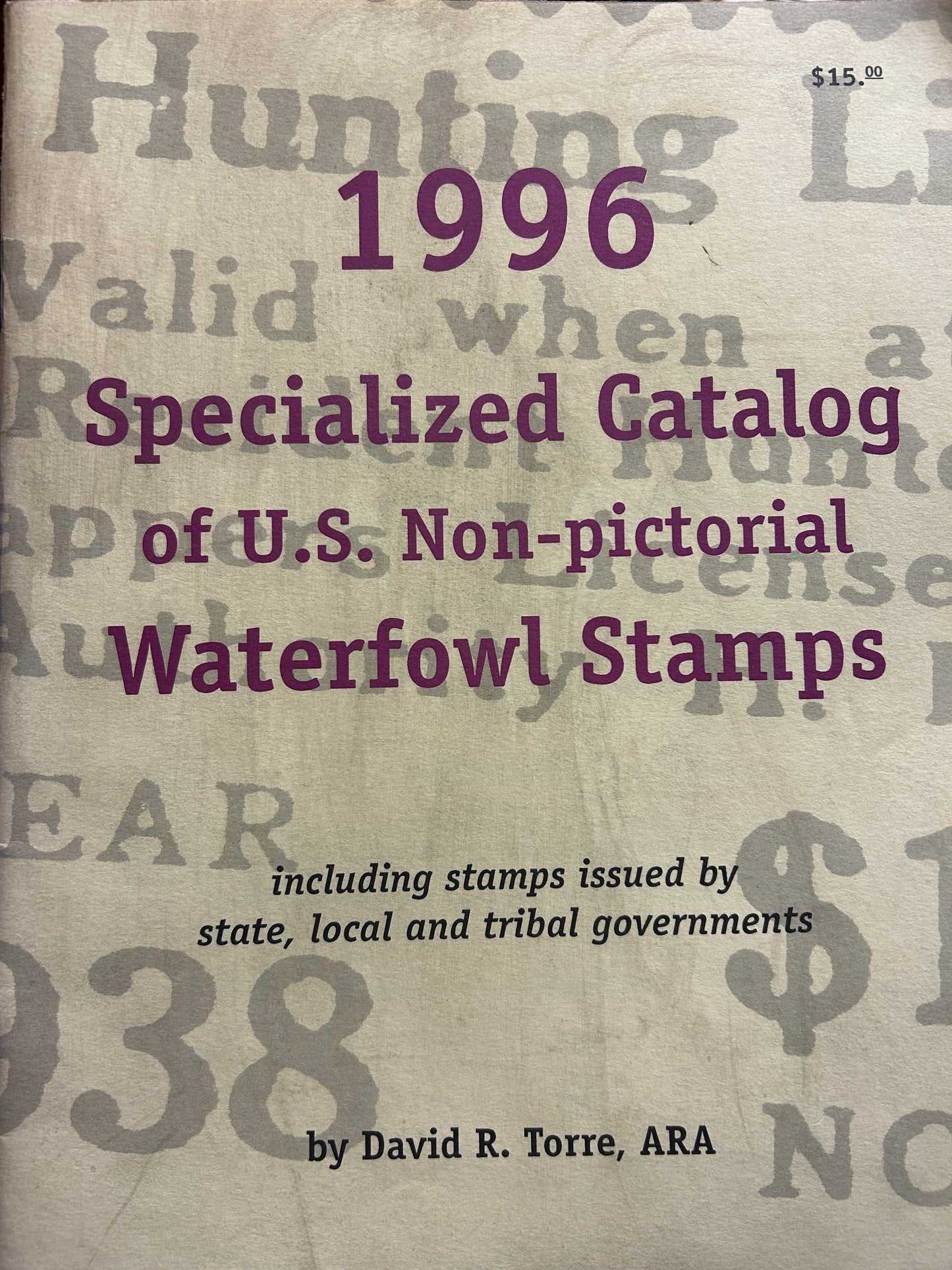 1996 Specialized Catalog Of US Non-Pictorial Waterfowl Stamps