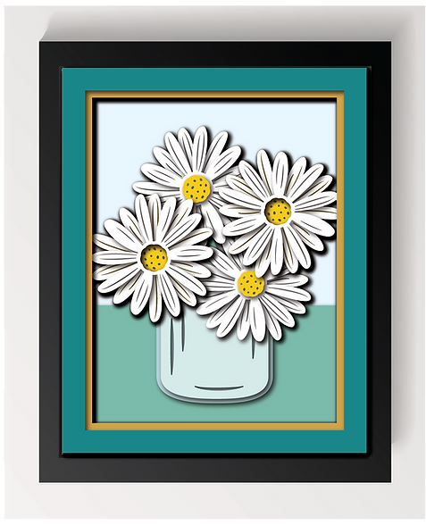 Shadow Box - Mason Jar Of Daisies
