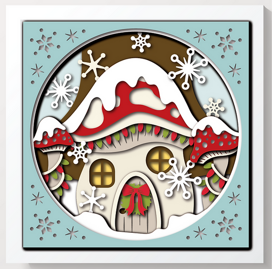 Shadow Box - Christmas Mushroom House