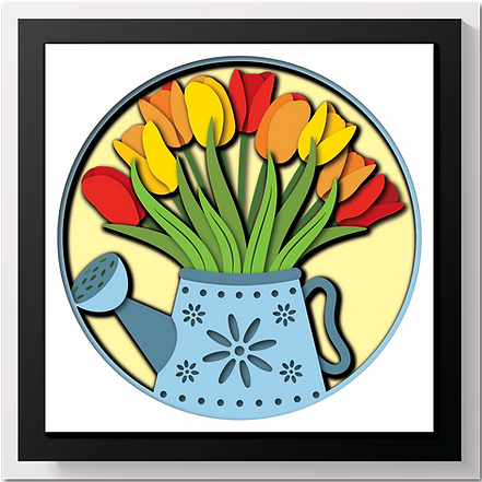 Shadow Box - Watering Can of Tulips