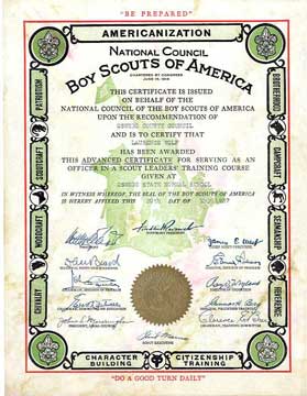 Boy Scouts of America Cert 1937