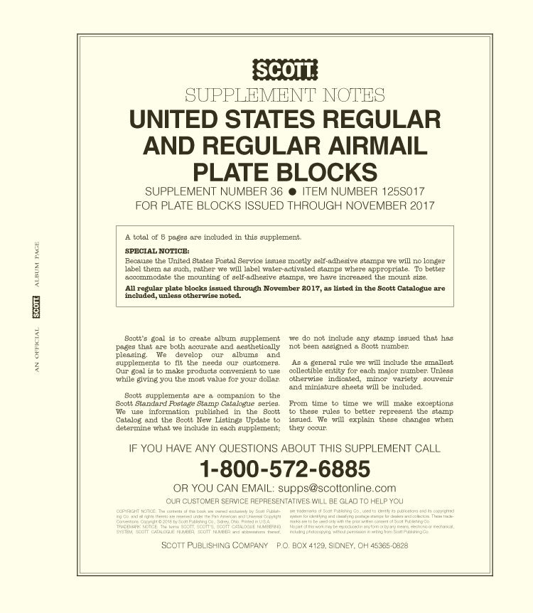 Scott US Regular & Regular Air Plate Blocks 2017 #36