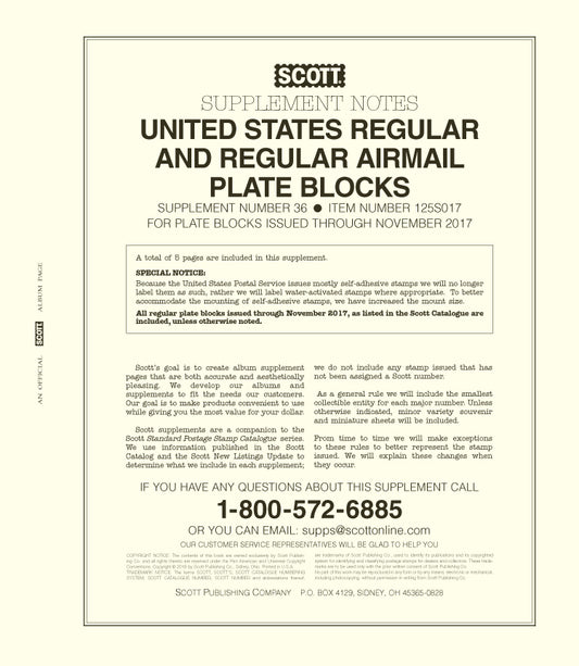 Scott US Regular & Regular Air Plate Blocks 2017 #36