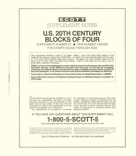 Scott United States 20Th Century Block Of Four 2000 #61