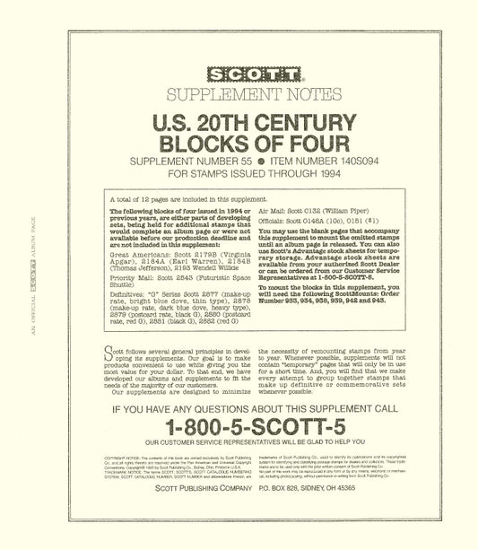 Scott US Blocks Of Four 1994 #55