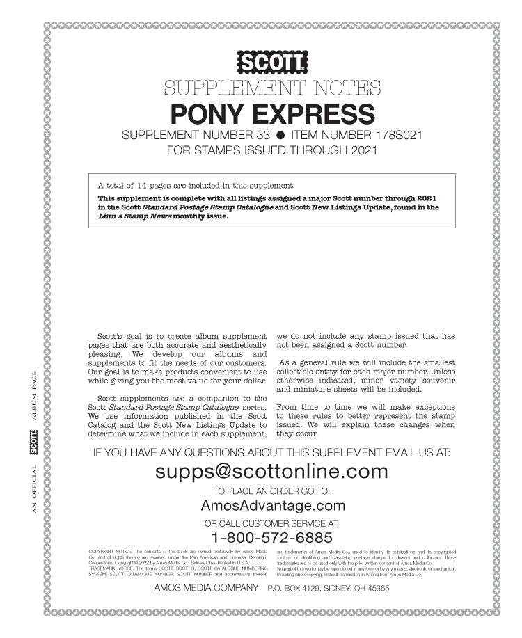 Scott US Pony Express 2021 #33