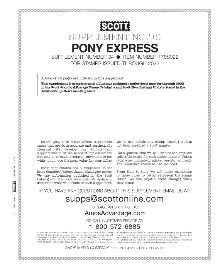 Scott US Pony Express 2022 #34