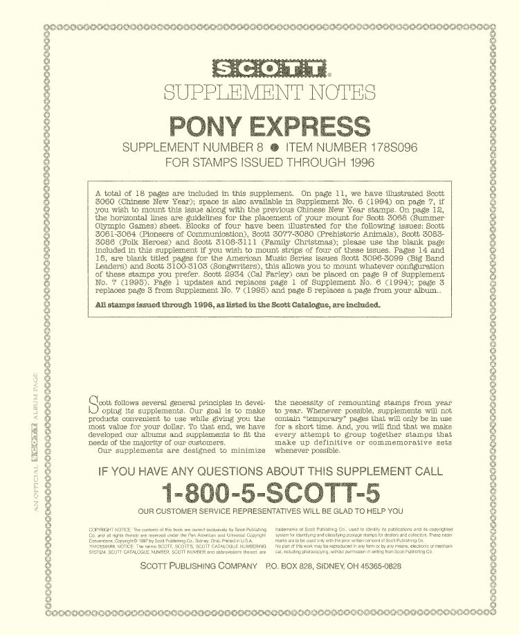 Scott US Pony Express 1996 #8