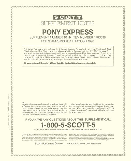 Scott US Pony Express 1998 #10