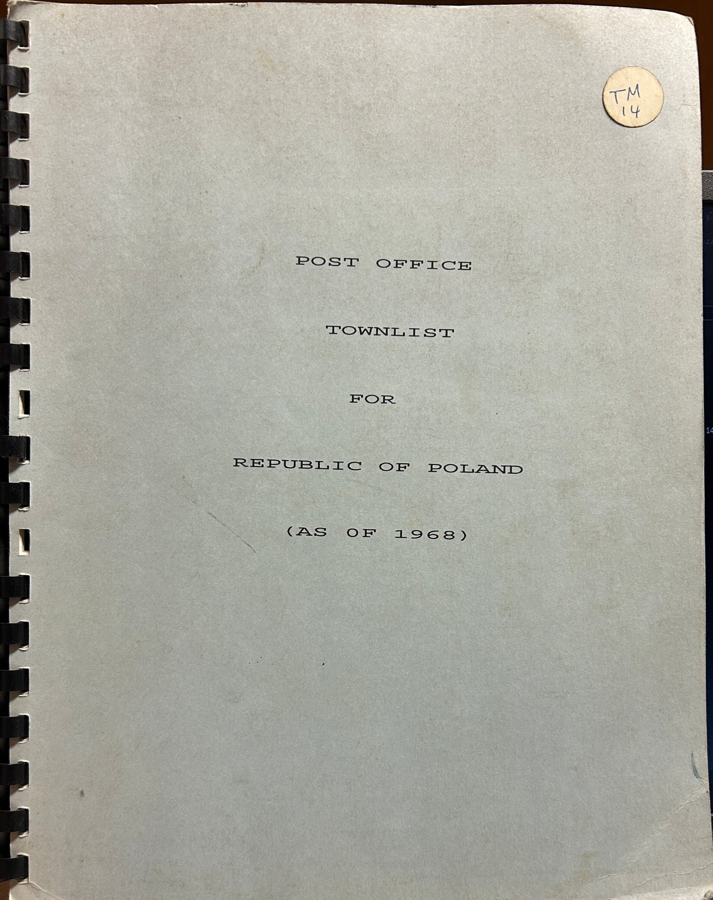 Post Office Townlist for Republic of Poland as of 1968
