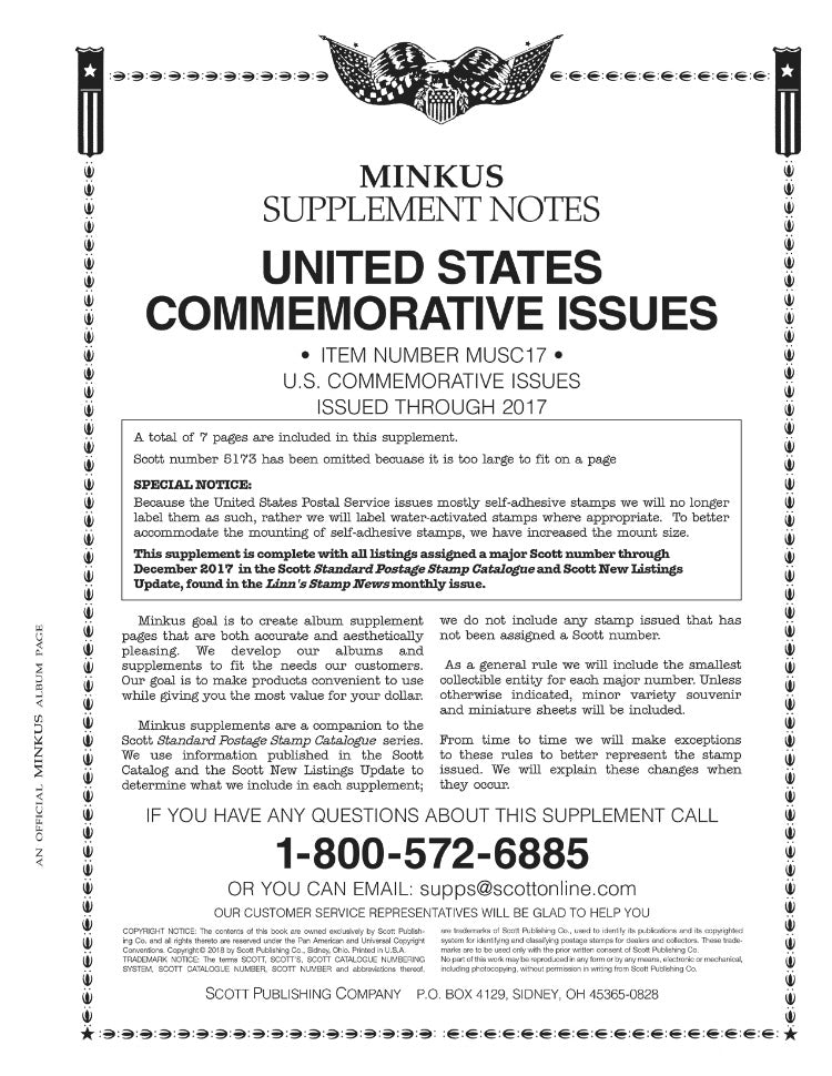 Minkus: US Commemoratives 2017 (9 Pages)