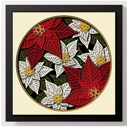 Shadow Box - Red And White Poinsettias