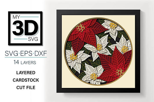 Shadow Box - Red And White Poinsettias