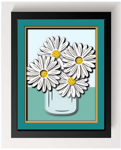 Shadow Box - Mason Jar Of Daisies