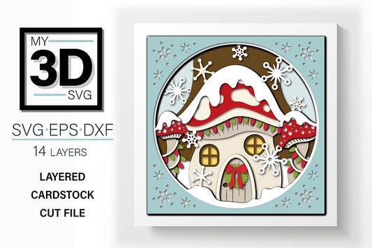 Shadow Box - Christmas Mushroom House