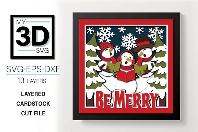 Shadow Box - Merry Snowmen