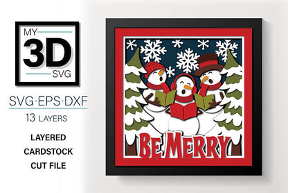 Shadow Box - Merry Snowmen
