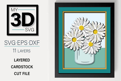 Shadow Box - Mason Jar Of Daisies