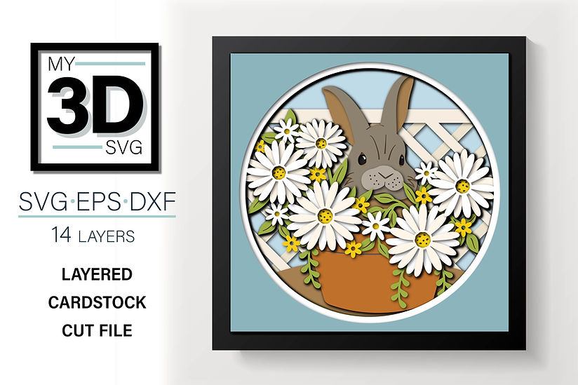 Shadow Box - Bunny In Daisy Pot