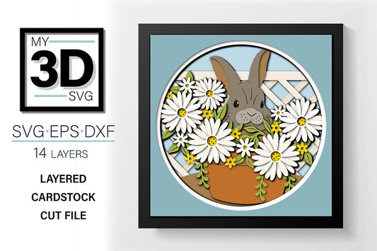 Shadow Box - Bunny In Daisy Pot