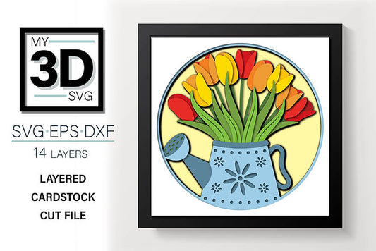 Shadow Box - Watering Can of Tulips