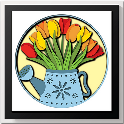 Shadow Box - Watering Can of Tulips