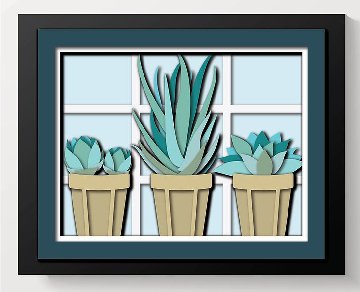 Shadow Box - Succulents In Pots
