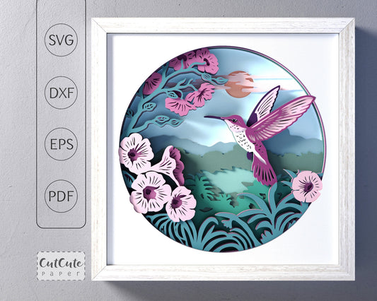 Shadow Box - Hummingbird With Flowers
