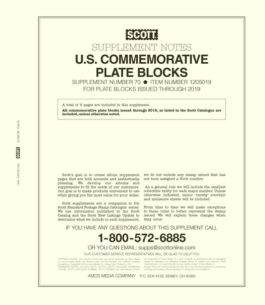 Scott US Commemorative Plate Blocks 2019 #70