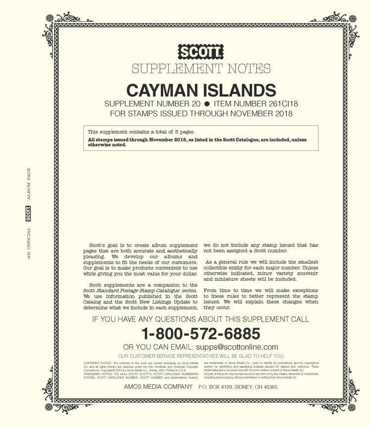 Scott Cayman Islands 2018 Supp #20