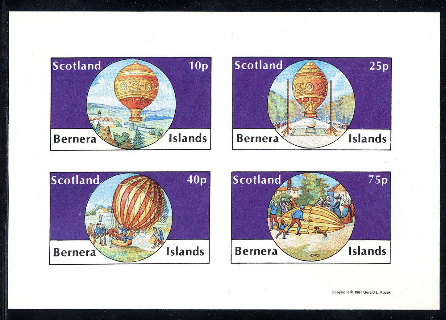 Bernera Balloons, Airships, And Airplanes Imperf